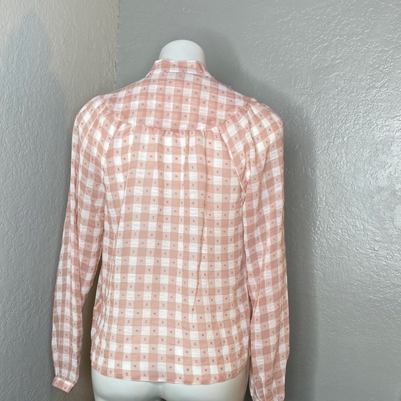 Womens Nanette Lepore Long Sleeve Dobby Gingham Tie Neck Blouse. XS - Picture 2 of 7